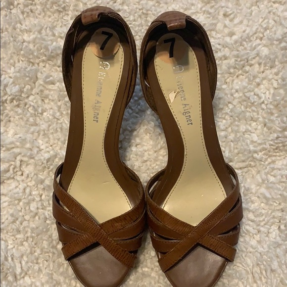 Etienne Aigner Genuine Leather Brown Heels 7 - Picture 1 of 5